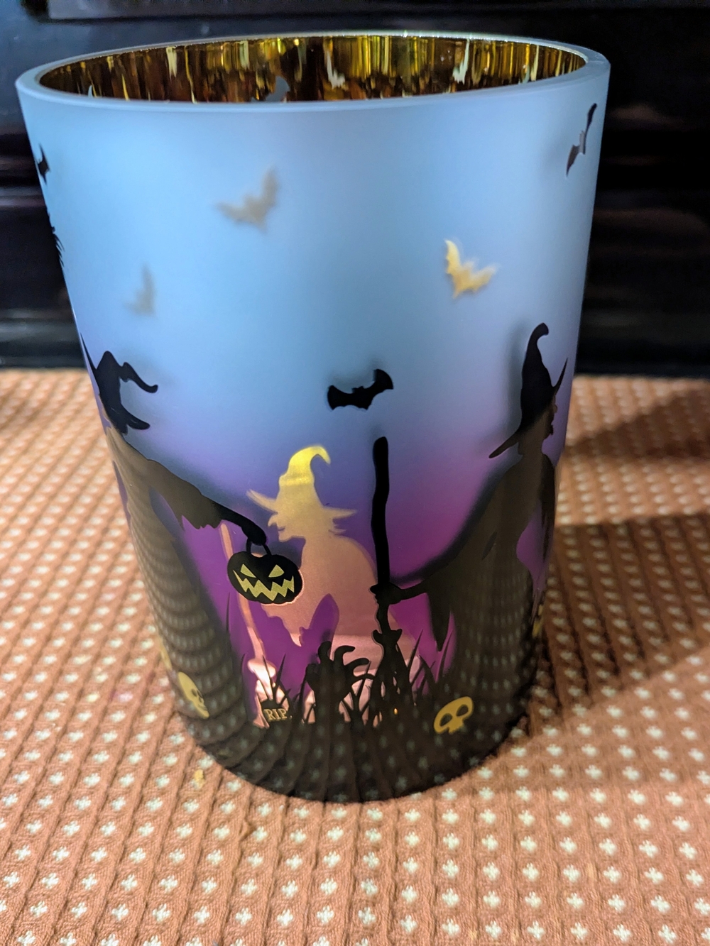 Halloween Witch Silhouette Candle Holder - Gold Interior, Purple & Blue Gradient